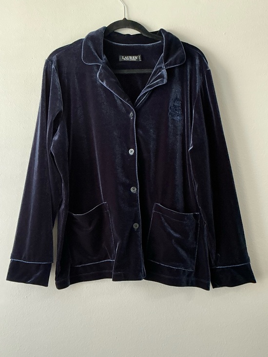 Lauren Ralph Lauren Other - Lauren Ralph Lauren Navy Blue Velvet Pajama Top Notch Collar Shirt L